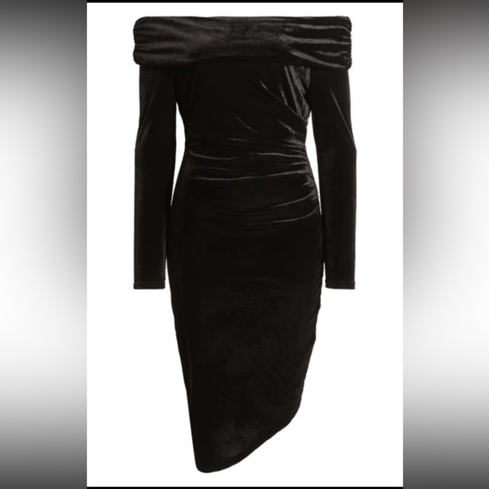 NWT. SAM EDELMAN ASYMMETRIC OFF THE SHOULDER LONG SLEEVE VELVET DRESS